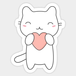 Kawaii Cute Cat With Heart T-Shirt Sticker